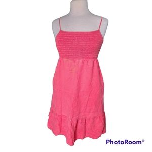 JUICY COUTURE LINEN EMBROIDERED SPAGHETTI STRAP MIDI DRESS PINK SIZE LARGE GUC